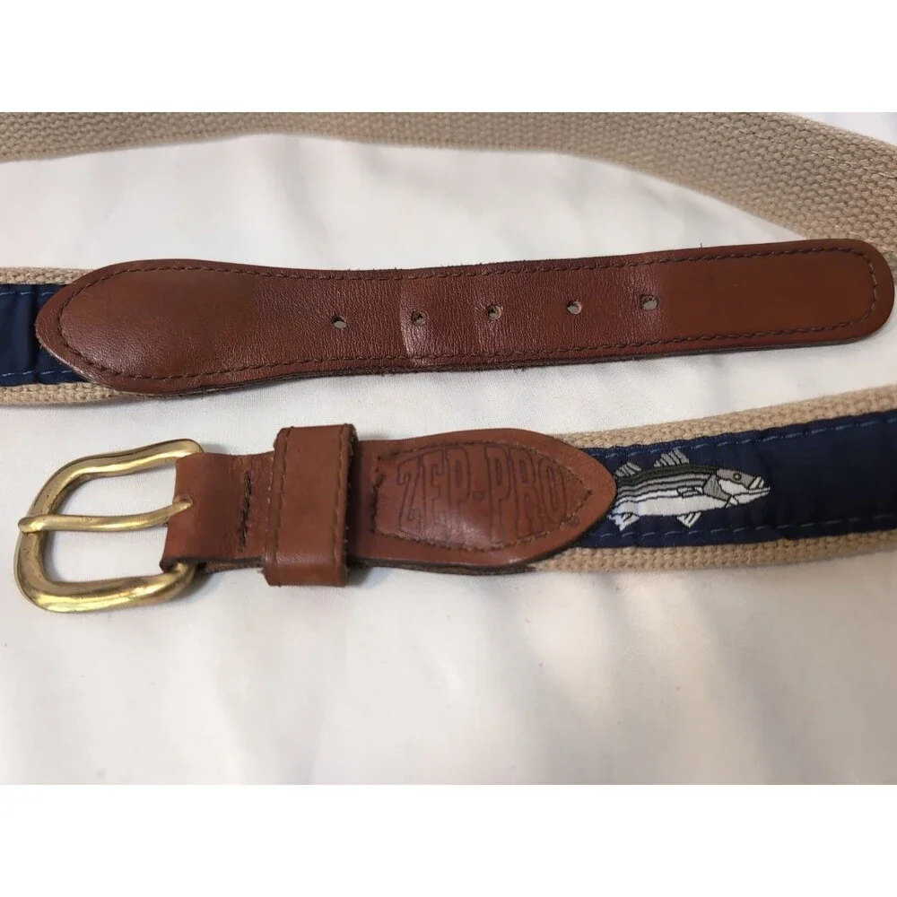 ZEP-PRO MENS CANVAS WOVEN/LEATHER OUTDOORS FISHING BELT MAHI Size 34 USA BLUE